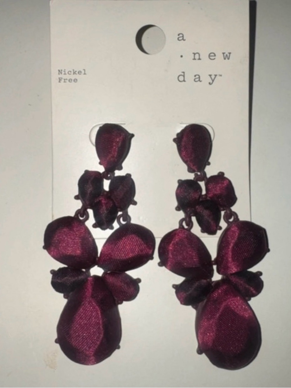 a new day Burgundy Satin Petal Drop Earrings